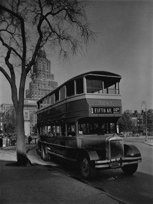 Fifth Avenue Bus at Washington Square - Classic Black & White Print In The Living Room