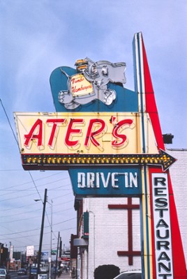 Ater's Drive-In Sign in Columbus, Ohio - Classic Black & White Print In The Living Room