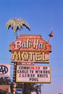 Bali-Hai Motel Sign in Yakima, Washington - Classic Black & White Print On A Wall