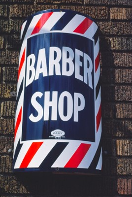Barber Sign (Manufactured by the Marvy Company) on University Avenue in Minneapolis, Minnesota - Classic Black & White Print On A Wall