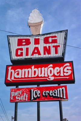 Big Giant Ice Cream Sign on Route 25 in Asheville, North Carolina - Classic Black & White Print