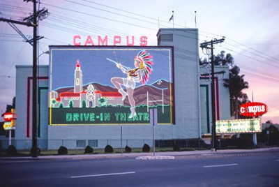 Campus Drive-In Theater, Closer View with Neon on El Cajon Boulevard in San Diego, California - Classic Black & White Print In The Living Room