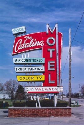 Catalina Motel Sign in Indianapolis, Indiana - Classic Black & White Print In The Living Room