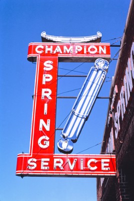 Champion Springs Service Sign on Henderson Street in Fort Worth, Texas - Classic Black & White Print In The Living Room