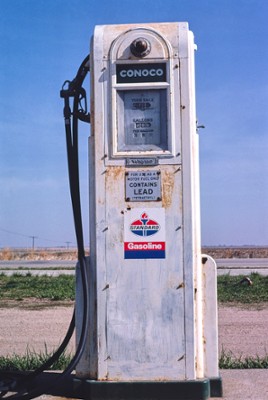 Conoco Gas Pump on Rt 34 in Utica, Nebraska - Classic Black & White Print In The Living Room