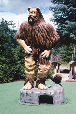 Cowardly Lion on Over the Rainbow Mini Golf in Old Forge, New York - Classic Black & White Print