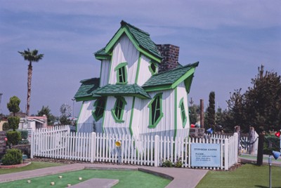 Crazy House, Horizontal on Blackbeard's Mini Golf in Fresno, California - Classic Black & White Print On A Wall