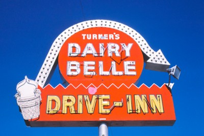 Dairy Belle Ice Cream Sign on Rt. 96B in Columbus, Kansas - Classic Black & White Print