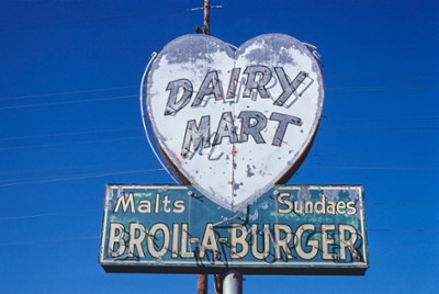 Dairy Mart Drive-In Sign in Artesia, New Mexico - Classic Black & White Print In The Living Room