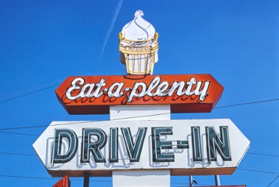 Eat-A-Plenty Drive-In Ice Cream Sign on Rt. 25 in Augusta, Georgia - Classic Black & White Print In The Living Room