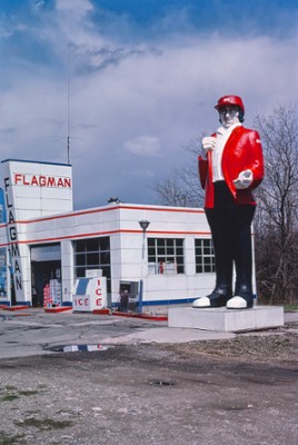 Flagman Gas Station in Connersville, Indiana - Classic Black & White Print On A Wall