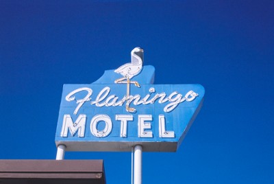 Flamingo Motel Sign on Route 24 State Avenue in Kansas City, Kansas - Classic Black & White Print