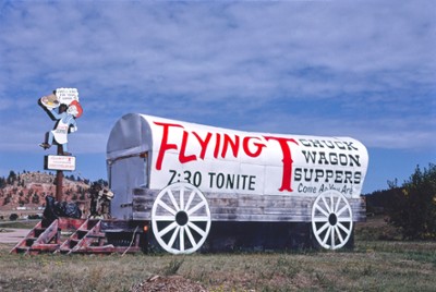 Flying T Chuckwagon Supplies Sign on Route 16 in Rapid City, South Dakota