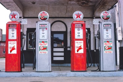 Four Texaco Pumps on Red Star Filling Station in Marietta, Ohio - Classic Black & White Print