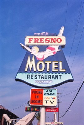Fresno Motel Sign in Fresno, California.jpg - Classic Black & White Print In The Living Room