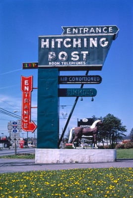 Hitching Post Motel Sign on Route 11 in Roanoke, Virginia - Classic Black & White Print In The Living Room