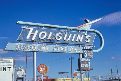 Holguin's Gas Sign in El Paso, Texas - Classic Black & White Print On A Wall