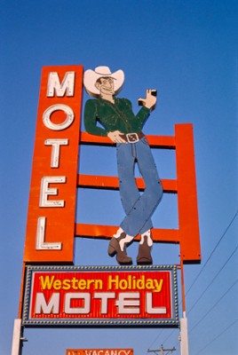 Holiday Motel Sign in Wichita, Kansas - Classic Black & White Print
