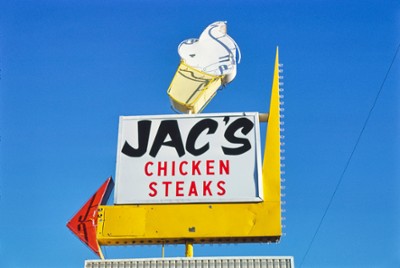 Jac's Chicken Steak Ice Cream Sign in Wichita, Kansas - Classic Black & White Print In The Living Room