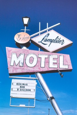 Lampliter Motel Sign in Burley, Idaho - Classic Black & White Print In The Living Room