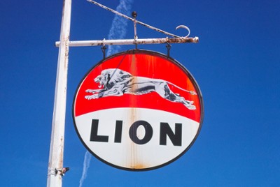 Lion Gasoline Sign on Route 70 in Hicks Station, Arkansas