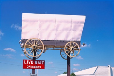 Live Bait Wagon Sign in Vermillion, South Dakota - Classic Black & White Print
