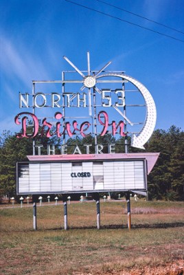 North 53 Drive-In Theater Sign on Route 53 in Rome, Georgia - Classic Black & White Print