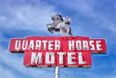 Quarter Horse Motel Sign on 4th Street in Benson, Arizona - Classic Black & White Print