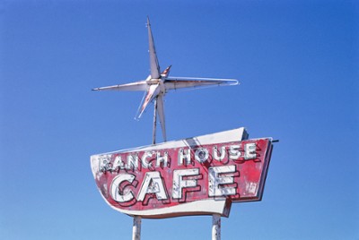 Ranch House Cafe Sign on Route 285 in Vaughn, New Mexico - Classic Black & White Print On A Wall
