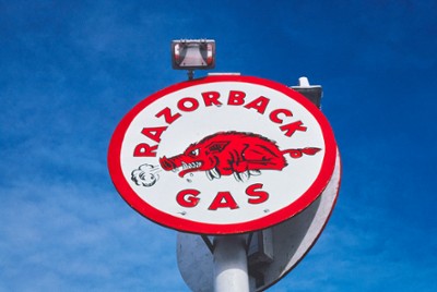 Razorback Gas Sign in Siloam Springs, Arkansas - Classic Black & White Print In The Living Room