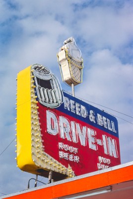 Reed & Bell Drive-In Ice Cream Sign in Alexandria, Louisiana - Classic Black & White Print