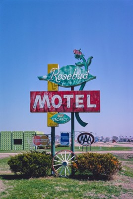 Rosebud Motel Sign, Entire Sign on Route 30 in Columbus, Nebraska - Classic Black & White Print