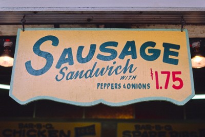 Sausage Sand Sign in Seaside Heights, New Jersey - Classic Black & White Print On A Wall