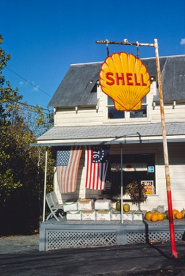 Shell Gas Sign and General Store in Olivebridge, New York - Classic Black & White Print