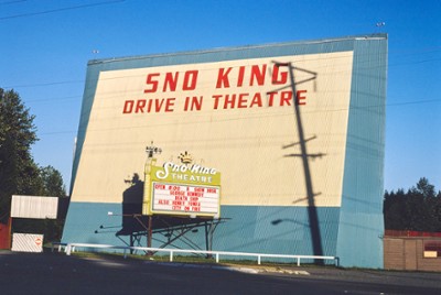 Sno King Drive-In Theater on Route 99 in Lynwood, Washington - Classic Black & White Print In The Living Room
