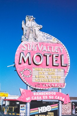 Sun Valley Motel Sign on Alameda Street, Route 90 in El Paso, Texas