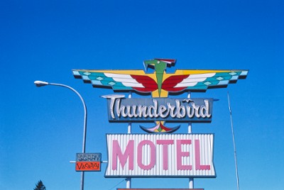 Thunderbird Motel Sign in Ellensburg, Washington - Classic Black & White Print On A Wall