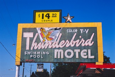 Thunderbird Motel Sign on Routes 77 & 81 in Waco, Texas - Classic Black & White Print On A Wall