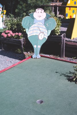 Tweedle on Over the Rainbow Mini Golf in Old Forge, New York - Classic Black & White Print On A Wall