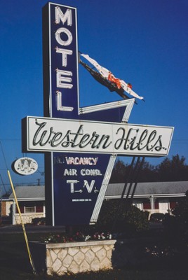 Western Hills Motel Sign in Bowling Green, Kentucky - Classic Black & White Print On A Wall