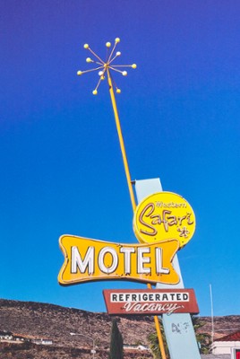 Western Safari Motel Sign on St. George Boulevard in Saint George, Utah - Classic Black & White Print