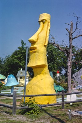 Yellow Easter Island Statue 1 on Wacky Golf in North Myrtle Beach, South Carolina - Classic Black & White Print In The Living Room