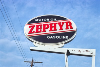 Zephyr Gasoline Sign on Route 40 in West Terre Haute, Indiana - Classic Black & White Print