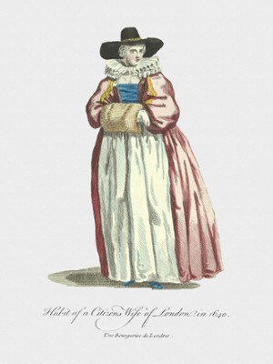 Habit of a Citizen's Wife of London in 1640 - Classic Black & White Print