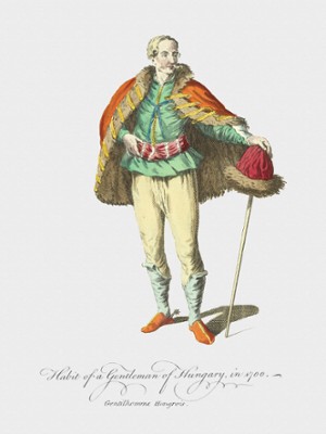 Habit of a Gentleman of Hungary in 1700 - Classic Black & White Print