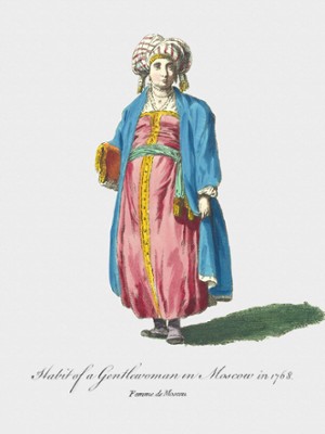 Habit of a Gentlewoman in Moscow in 1768  - Classic Black & White Print In The Living Room
