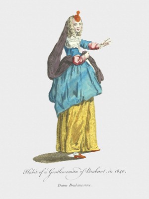 Habit of a Gentlewoman of Brabant in 1640 - Classic Black & White Print