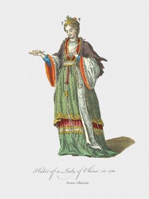 Habit of a Lady of China in 1700  - Classic Black & White Print On A Wall