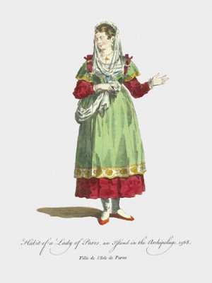Habit of a Lady of Paros in 1568 - Classic Black & White Print In The Living Room