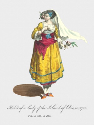 Habit of a Lady of the Island of Chio in 1700 - Classic Black & White Print In The Living Room